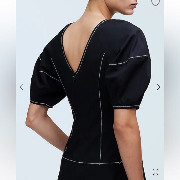 NWT Madewell Puff-Sleeve Drop-Waist Midi Dress Lightweight Cotton Black Size 0 - Picture 8 of 15
